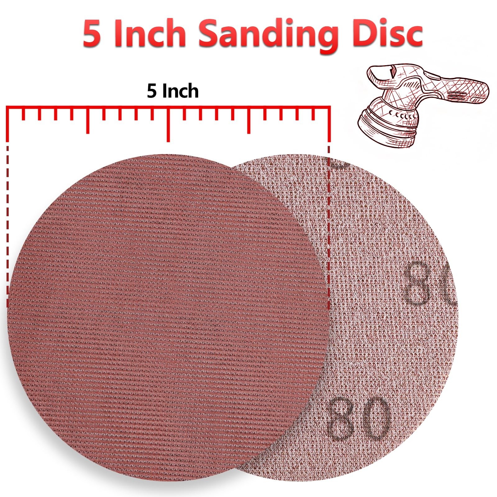 5 Inch Premium Mesh Sanding Discs 50 PCS, 80/120/180/240/320 Grit, Dust Free …