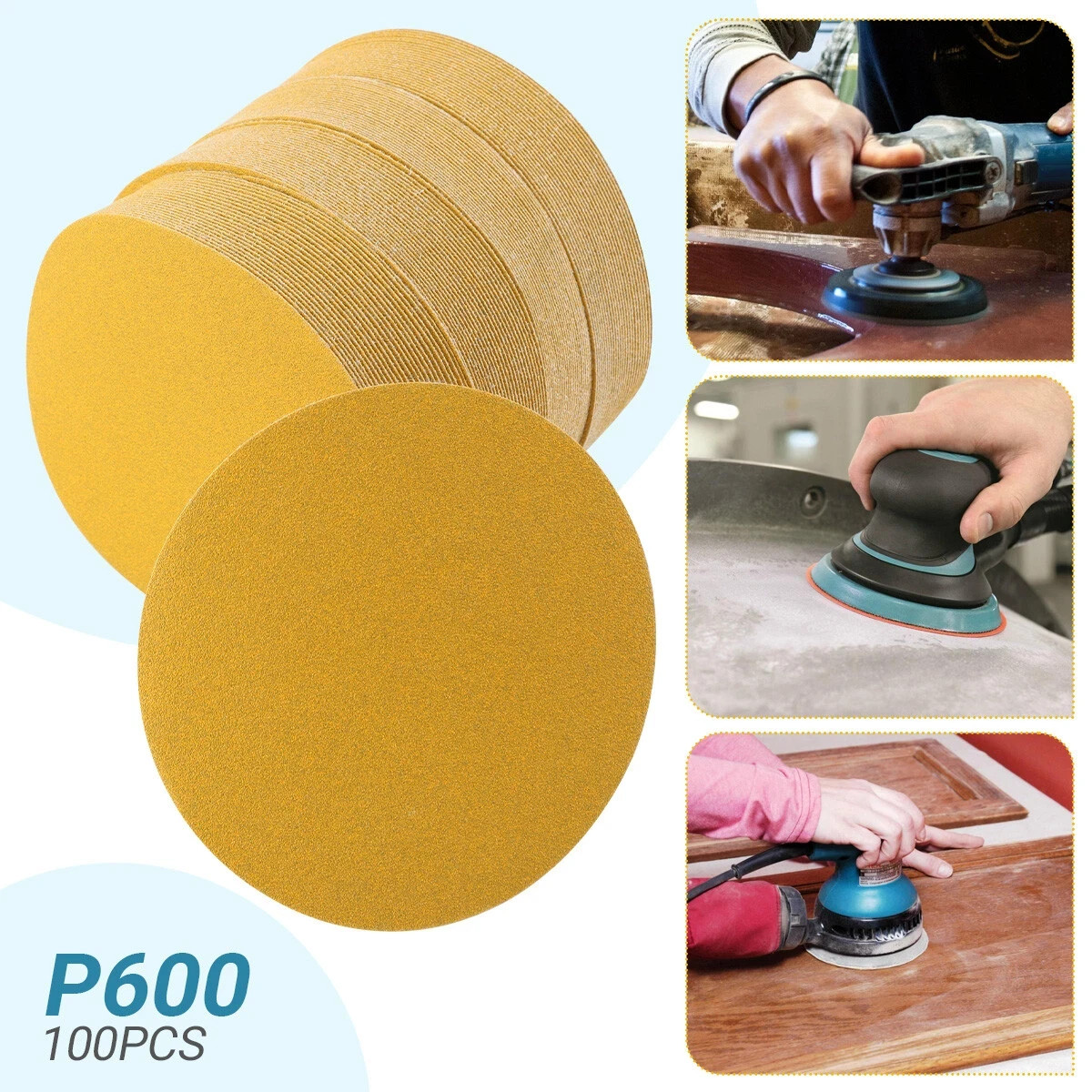 6″ Inch 600 Grit 100-PACK DA Sanding Disc Hook Loop Sandpaper