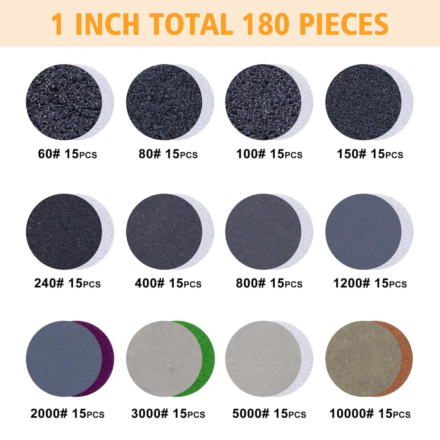 191PCS 1 inch Sanding Discs 60-10000 Grit for Drill Wet Dry Hook Loop Sandpaper