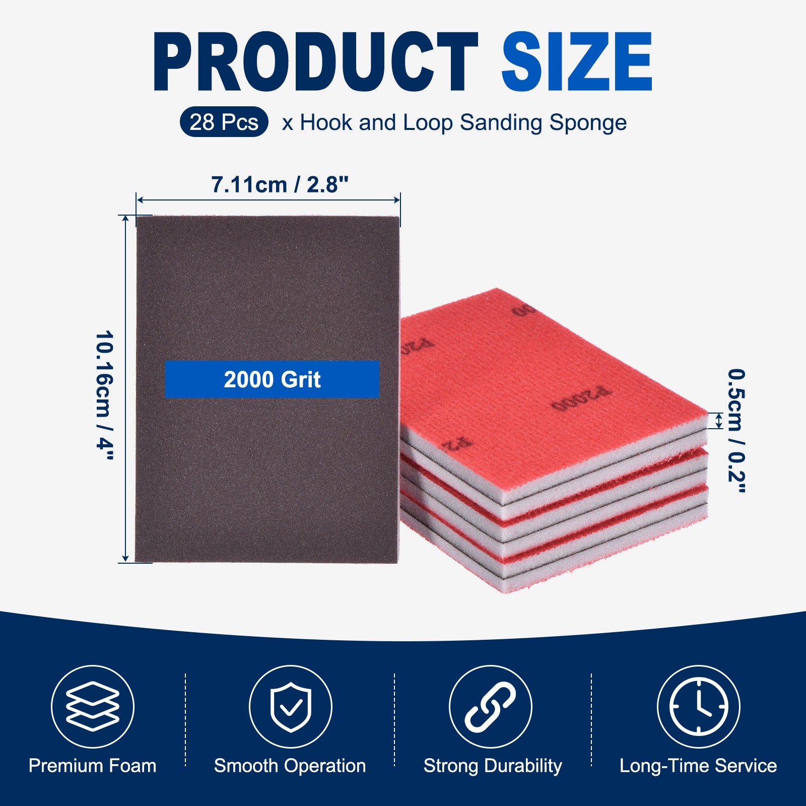 28 Pcs 2000 Grit 4 x 2.8 Inch Hook & Loop Foam Sanding Blocks, Black