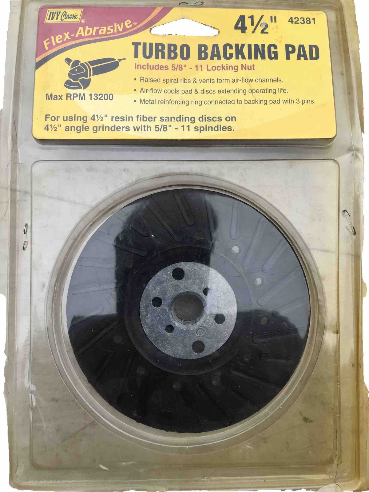 Forney 72381 Turbo Rubber Backing Pad 4-1/2 x 5/8 in.-11 13200 Rpm