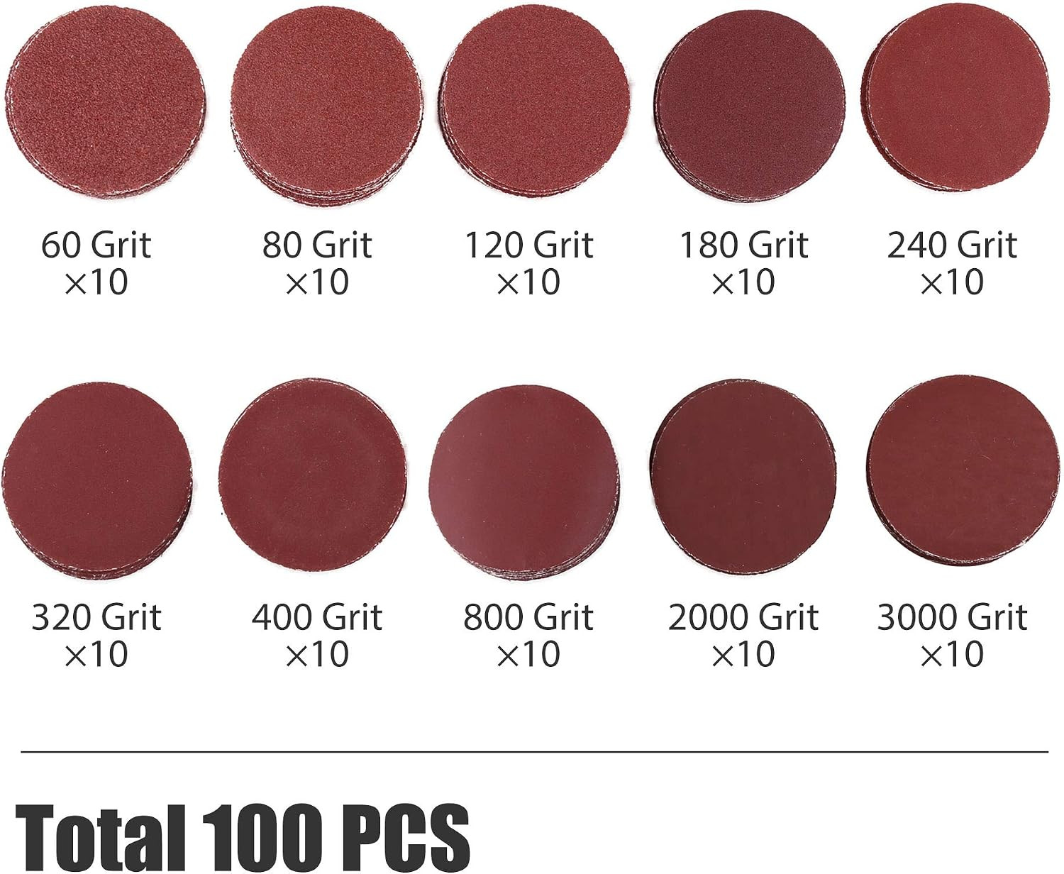 LotFancy 2 Inch Sanding Discs, 100PCS 60-3000 Grit Sandpaper and 1/4″ Shank Back
