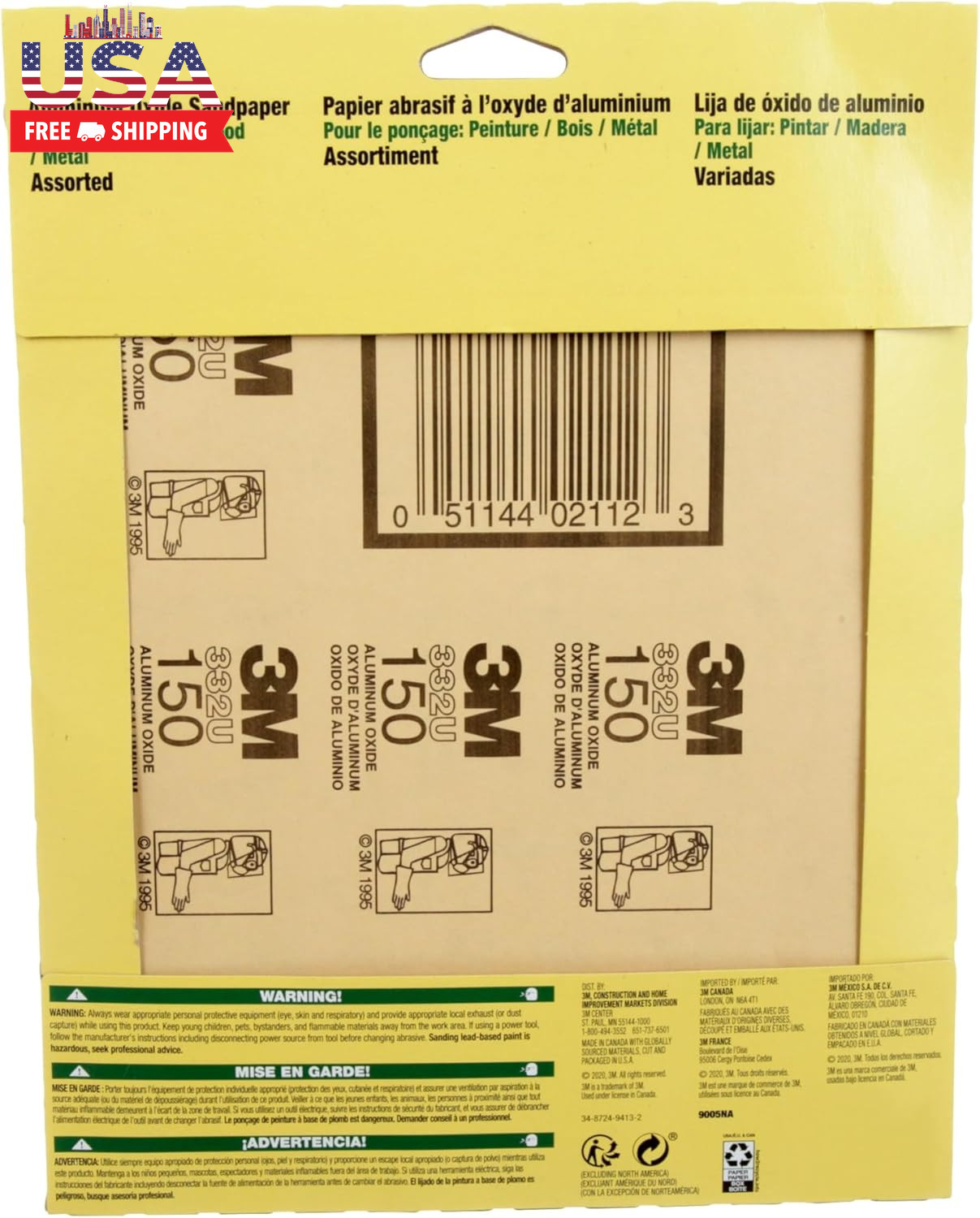 Aluminum Oxide Sandpaper, 5 Sheets, Assorted Grit 100-150-220, 9-In X 11-In, Mul