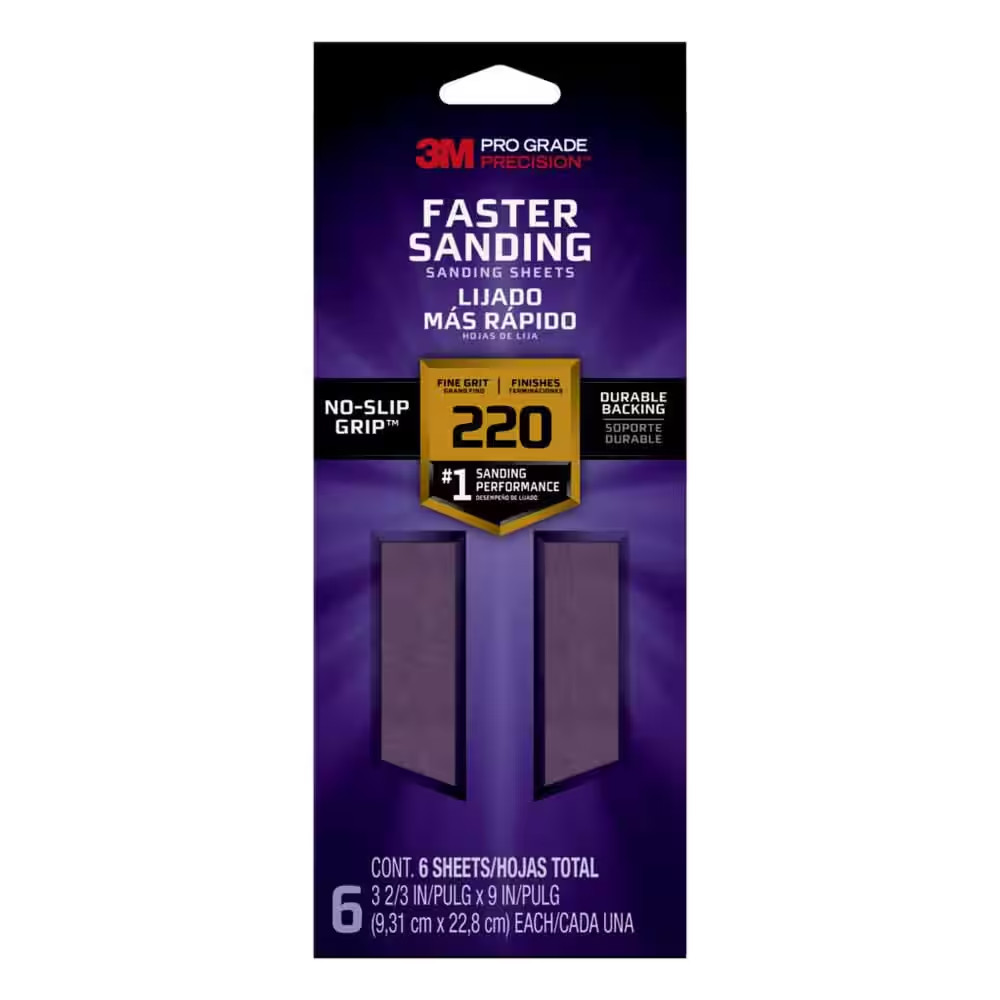 Pro Grade Precision 3 2/3 In. X 9 In. Fine 220-Grit Sheet Sandpaper (6-Pack) Fre