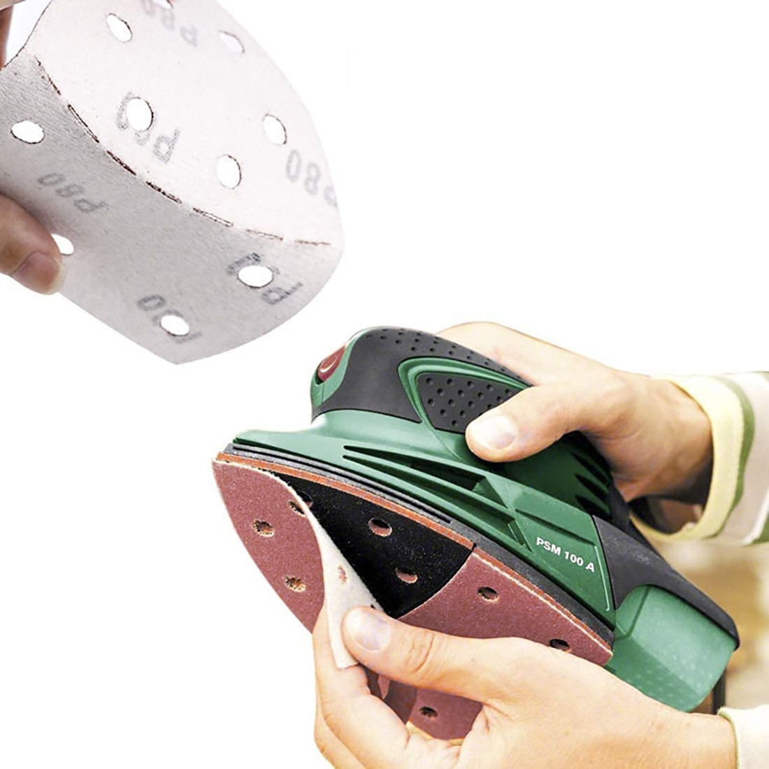 P40-P320 Sanding Sheets Hook&Loop Triangle Palm Sander Pads Sandpaper 11 Hole