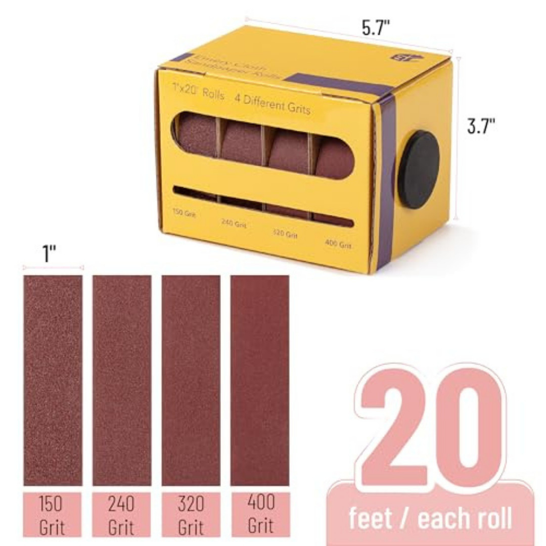 4 Grits Emery Cloth Roll 1″ x 20 FT 150/240/320/400 Grit Abrasive Sandpaper Roll