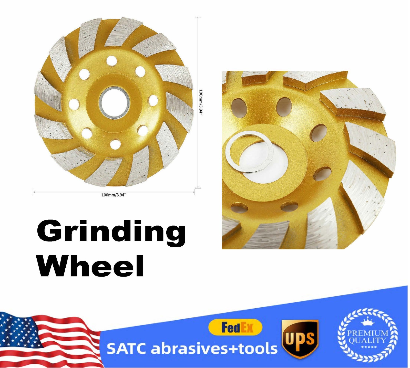 SATC 4in Diamond Segment Grinding Wheel Disc Grinder Cup Concrete Stone Cut 1PCS