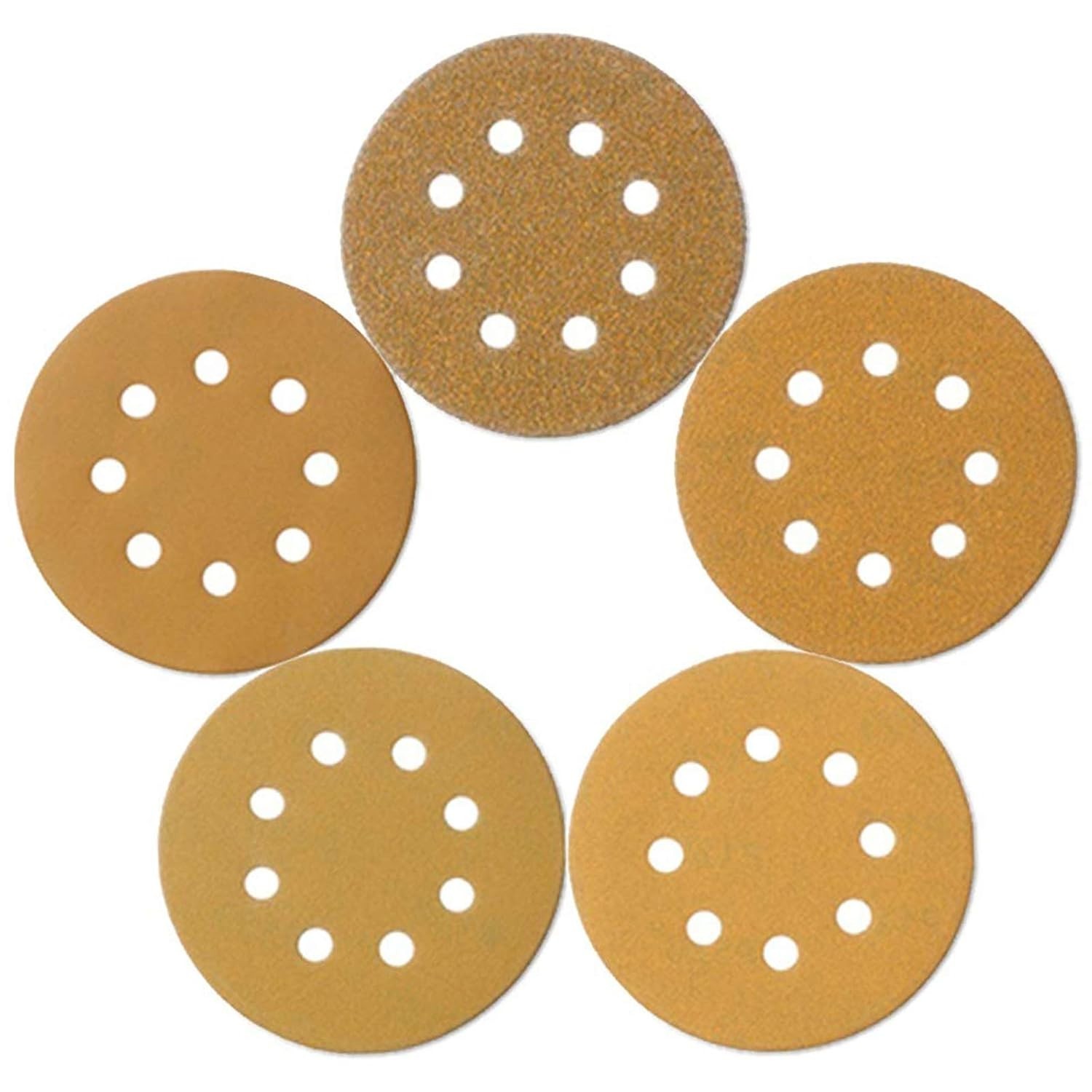 5-Inch Sanding Discs 8-Hole Aluminum Oxide Grit Set for Metal Wood Polishing