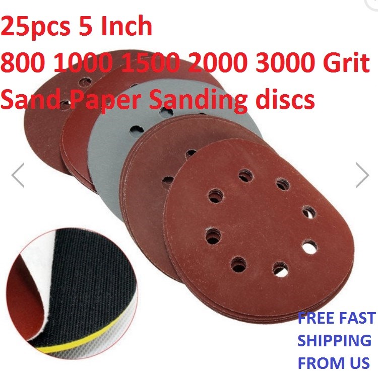 25pcs 5 Inch 800 1000 1500 2000 3000 Grit Sand Paper Sanding Discs