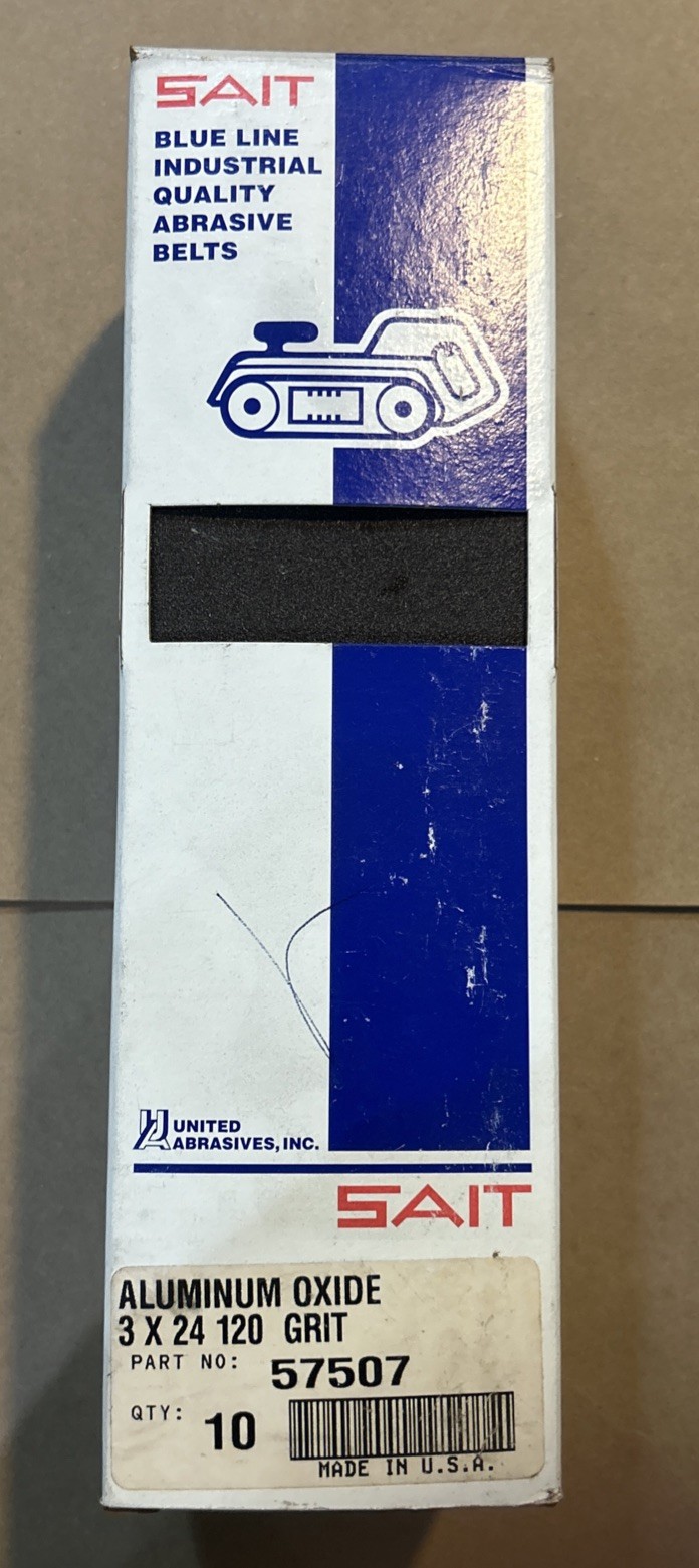 SAIT 57507 3 x 24 120 Grit Blue Line Industrial Sanding Belt – 10 Pack