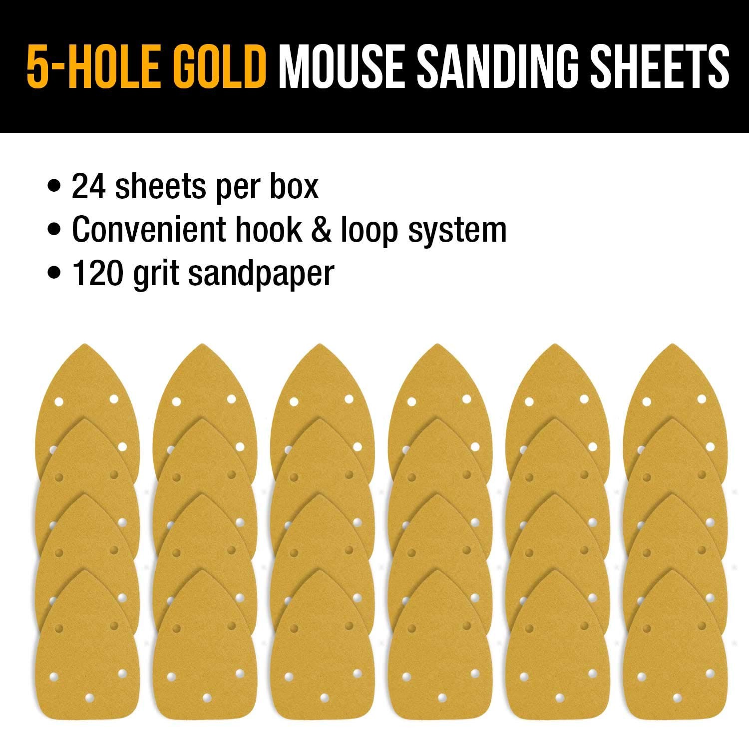 Dura-Gold Premium Mouse Detail Sander Sandpaper Sanding Sheets 120-Grit, Gold