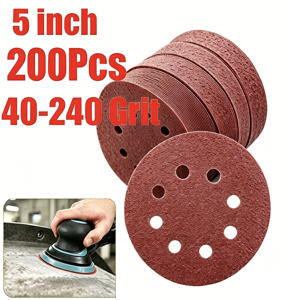 5inch Sanding Discs 40-240 Grit Hook Loop 8-Hole Orbital Sander Paper Sandpaper