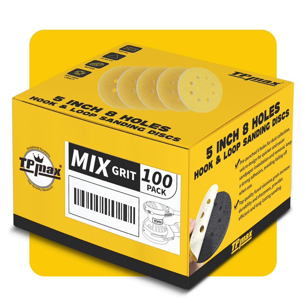 100PCS 5 Inch 125Mm 8 Hole Sanding Discs Sandpaper Mixed Grits – Premium Gold…