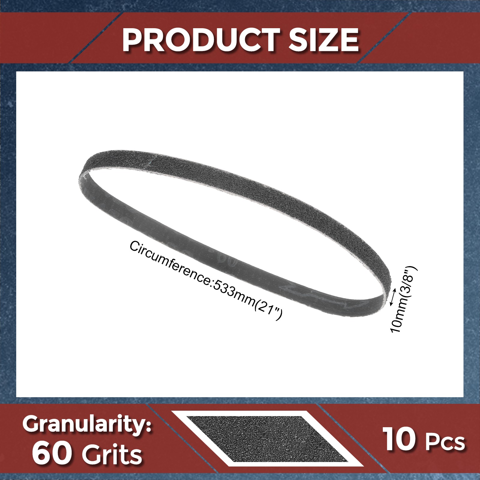 10Pack Sanding Belt, 3/8 x 21 Inch 60 Grit Silicon Carbide Abrasive Belt