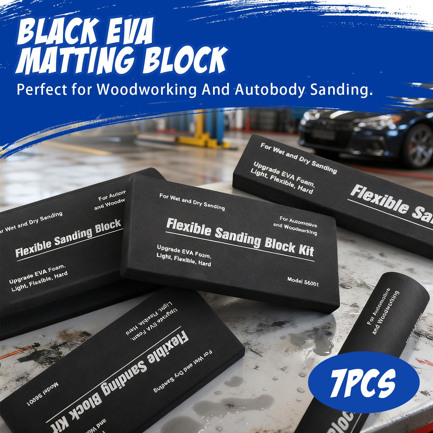 7pc Flexible EVA Foam Sanding Block Kit Wet/Dry for Automotive Car Wood Bodywork