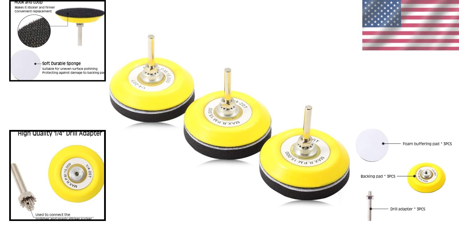 Hook and Loop Sanding Discs Pad Kit 3 Packs 3 Inches with Soft Foam Layer Buf…