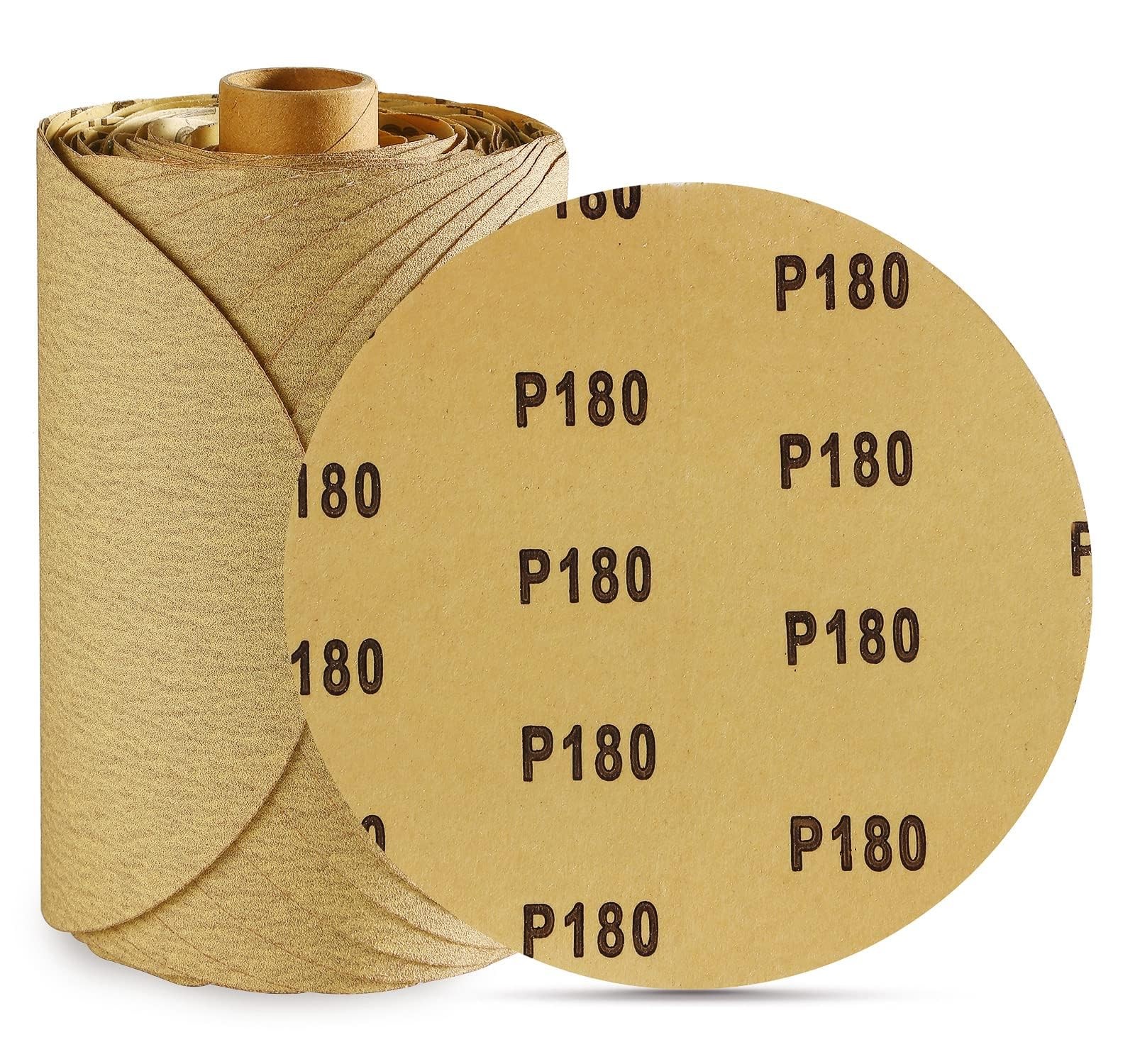 LuckyGuard 100PCS 6 inch Gold PSA Sanding Discs 180 Grit Self 6 inch, Yellow