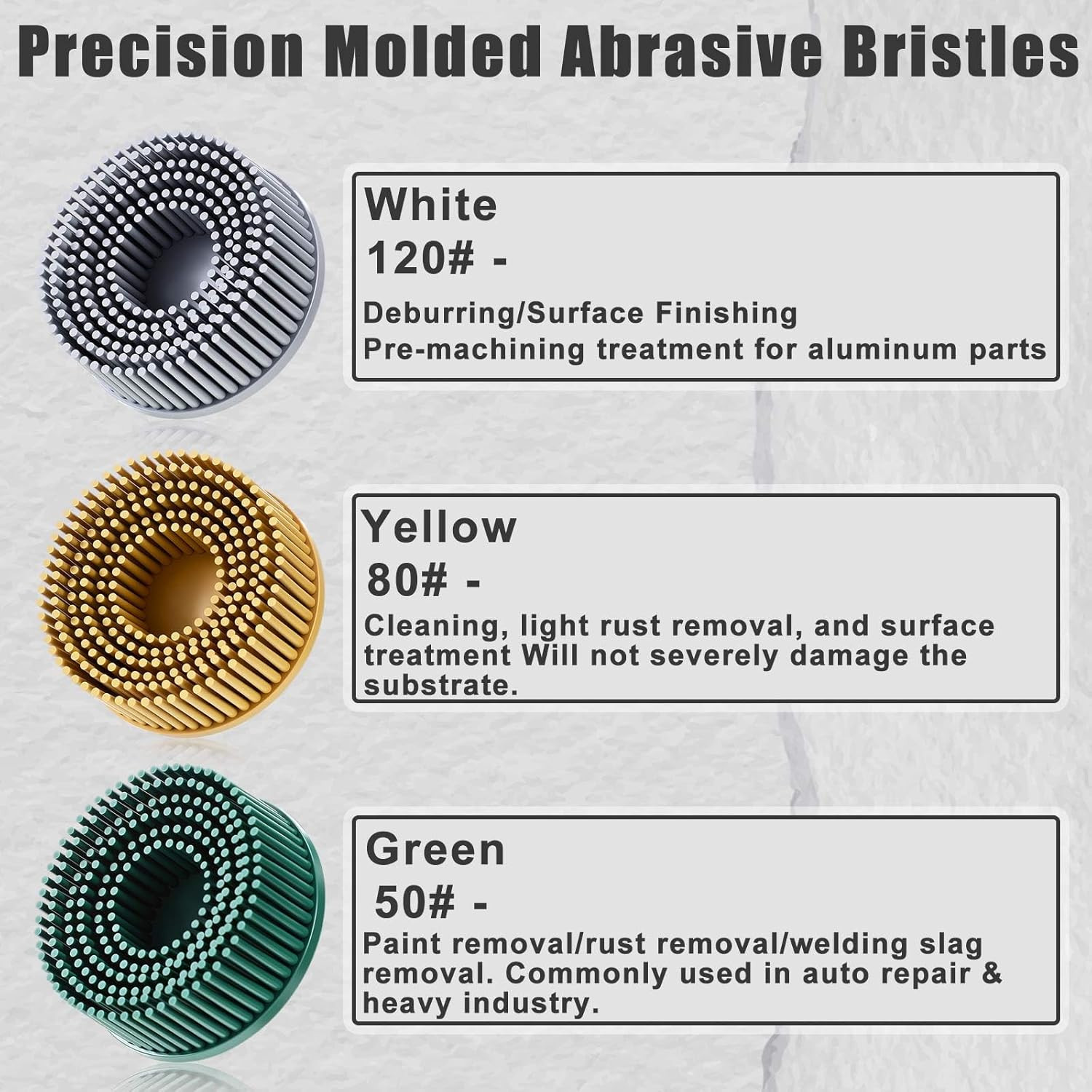 3 Sets 2 Inch Bristle Discs with R Type Disc Holders, Grit 50/80/120 for Grindin