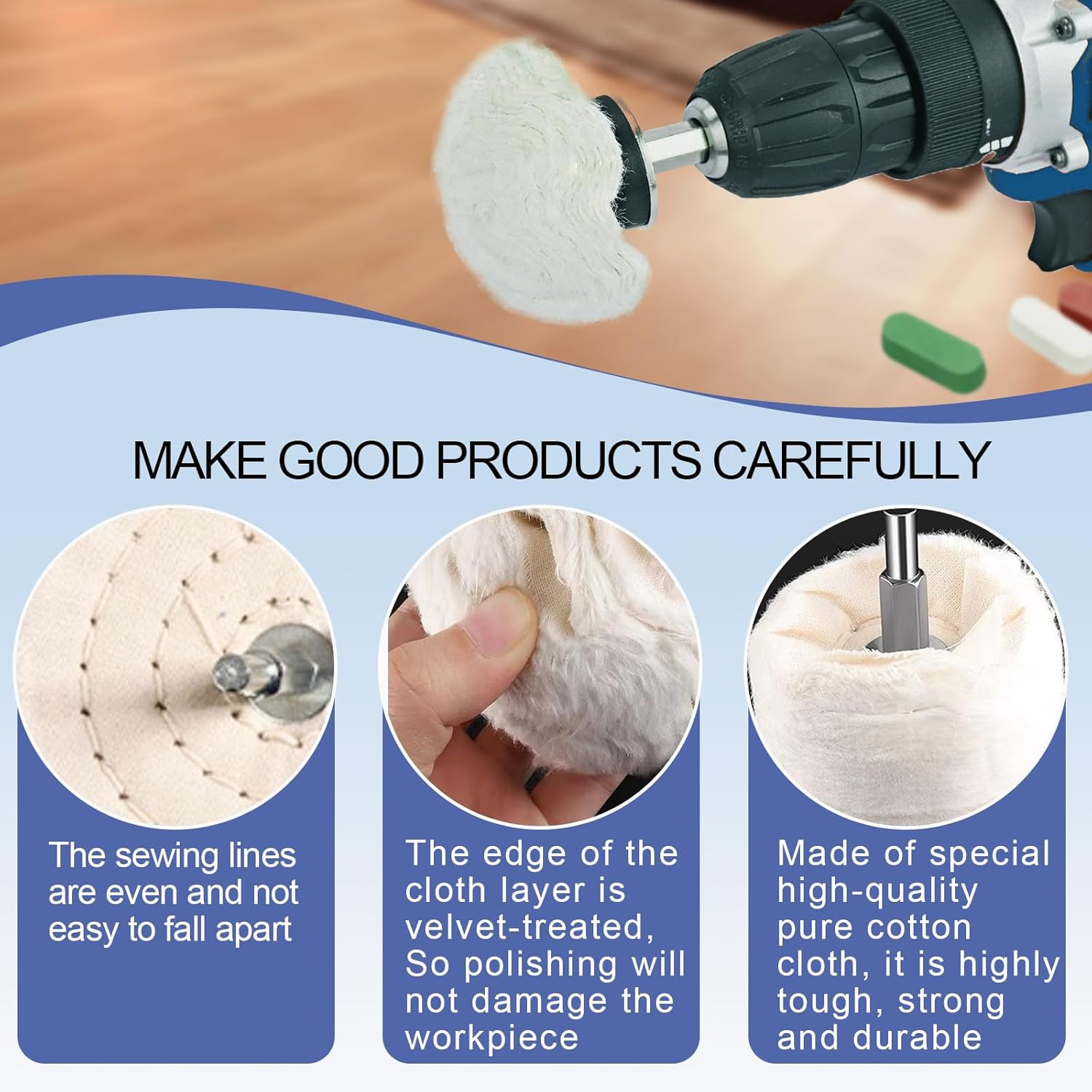 6 Drill Buffing Wheels and 3 Polishing Compounds, Multi-Specification