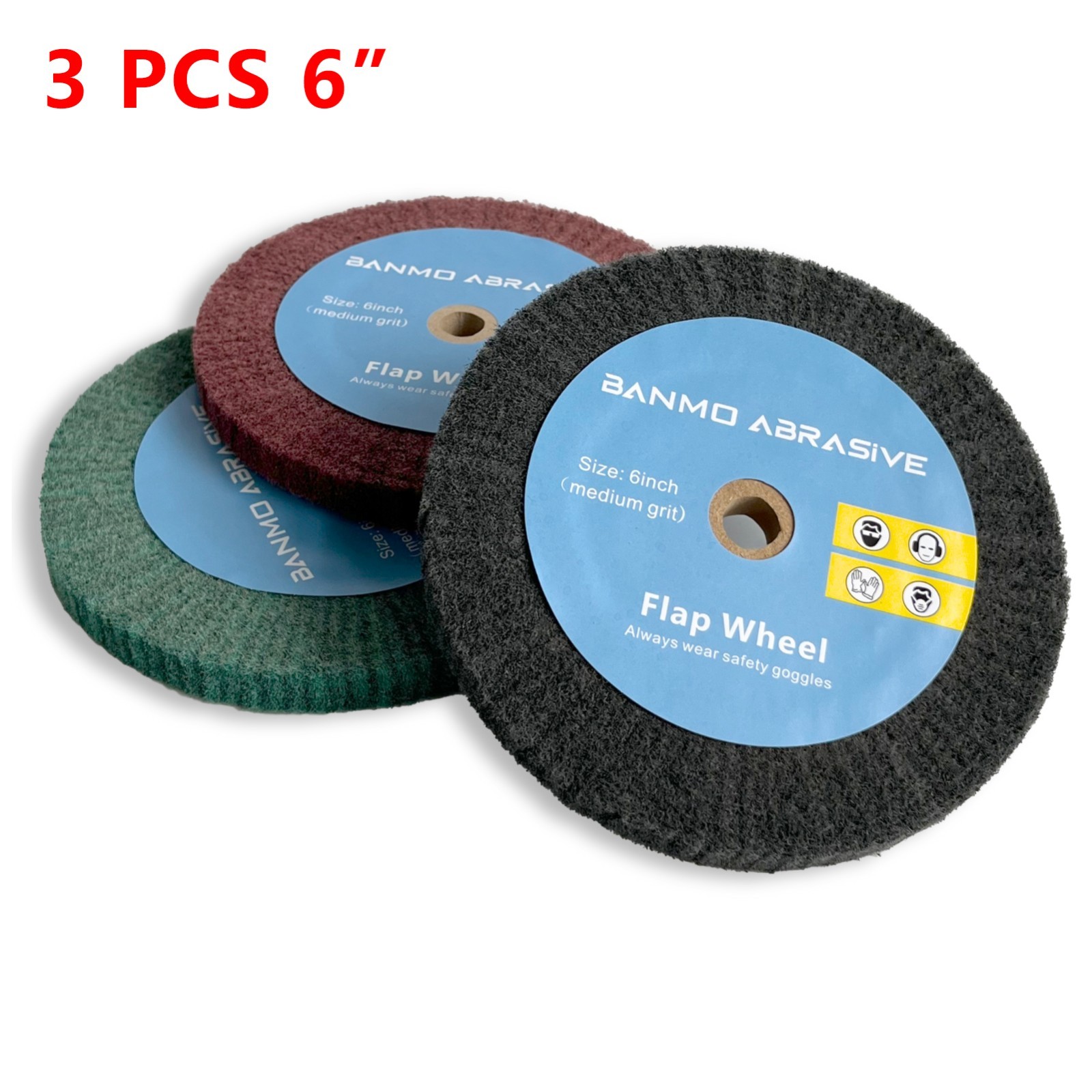 3 PCS 6″ Bench Grinder Polishing Wheels 320/600/800 Grit,0.5″Thickness 0.5″Arbor