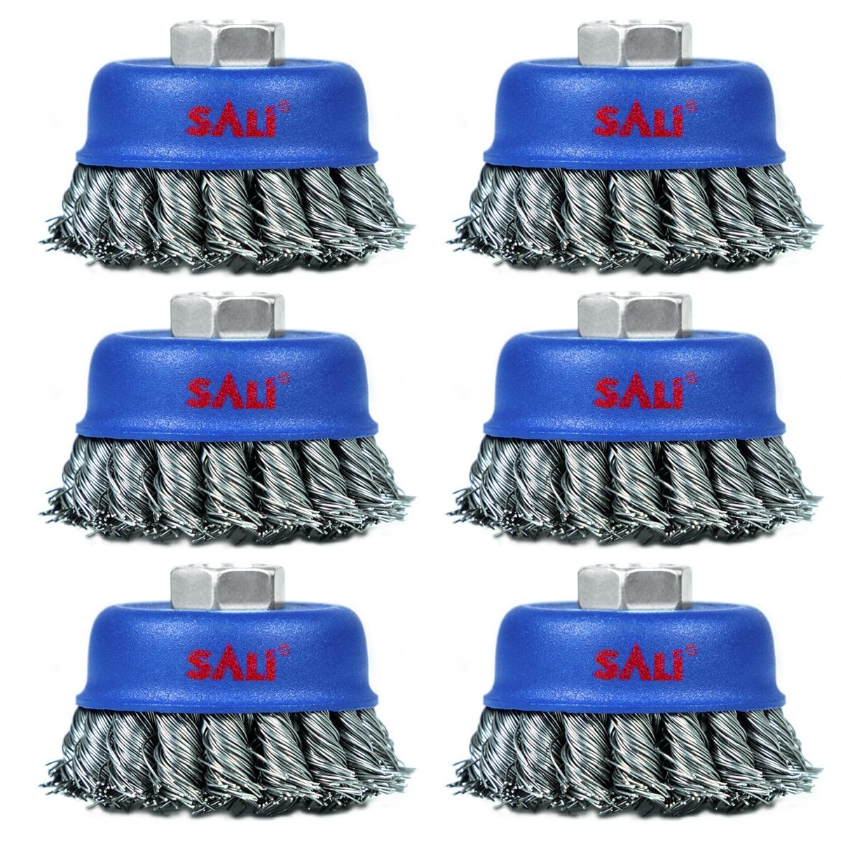 Sali 6 Pack Wire Cup Brush 3 Inch Twisted Knotted Cup Brush For Grinders 5/8-11