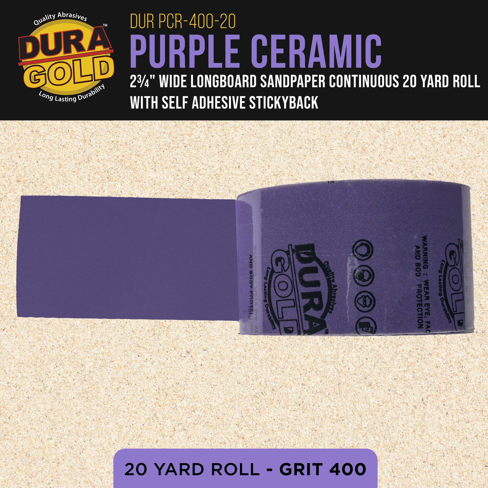 400 Grit Purple Ceramic 2.75″ x 20 Yard Roll Self Adhesive Longboard Sandpaper