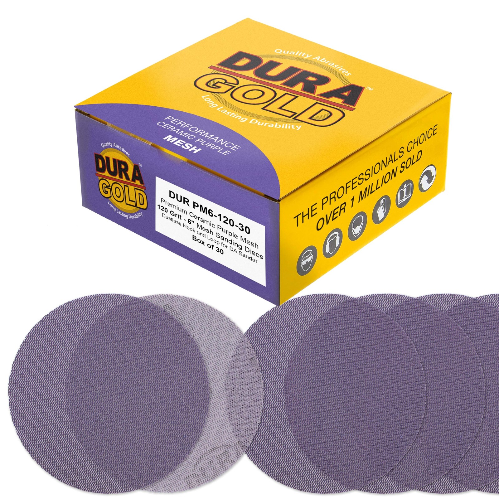 Premium 120 Grit 6″ Purple Ceramic Mesh Sanding Discs, Box of 30 – Dustless H…