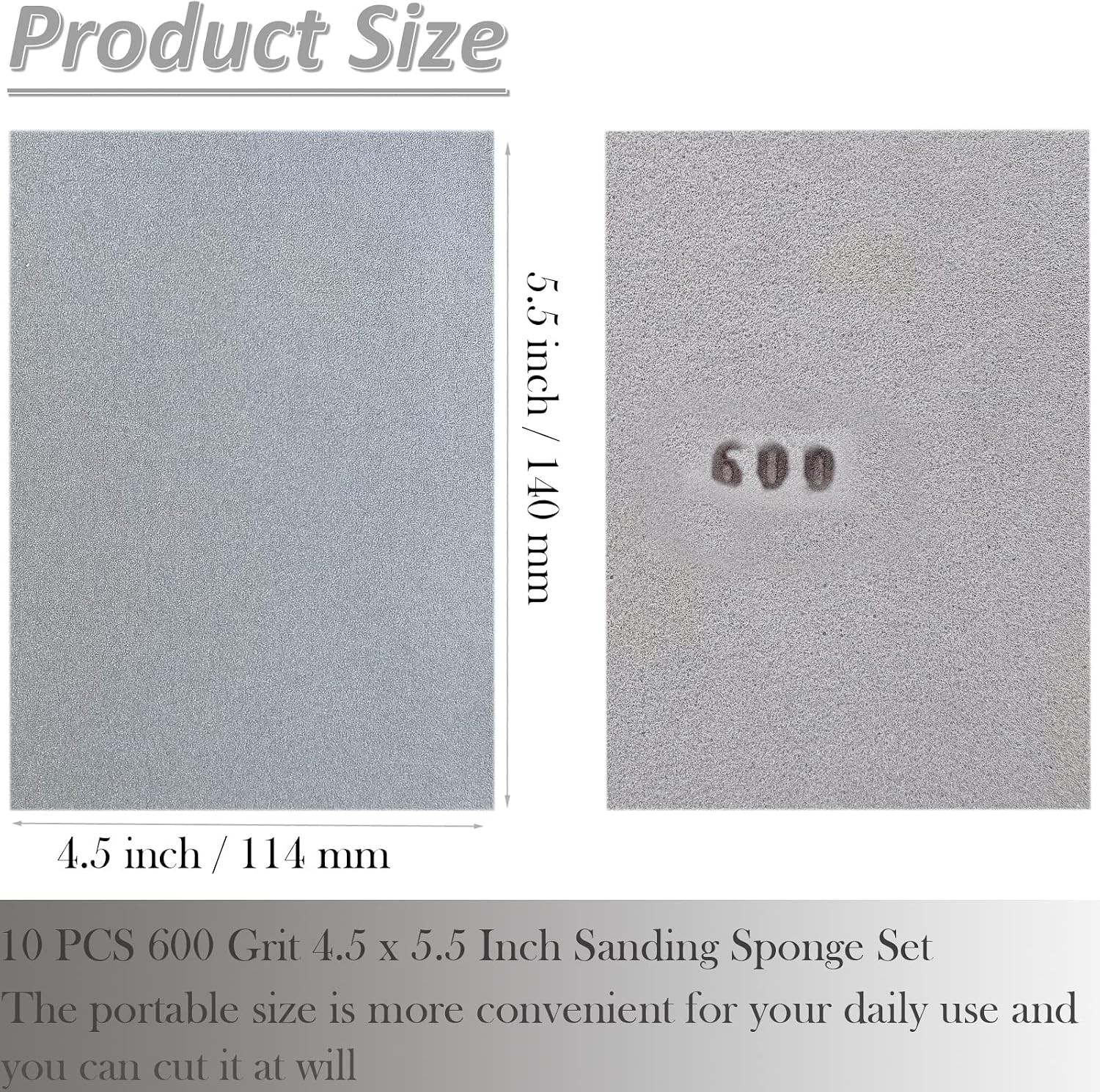10 PCS 600 Grit 4.5 x 5.5 Inch Sanding Sponge Set, Wet or Dry Hand Sanding Spong