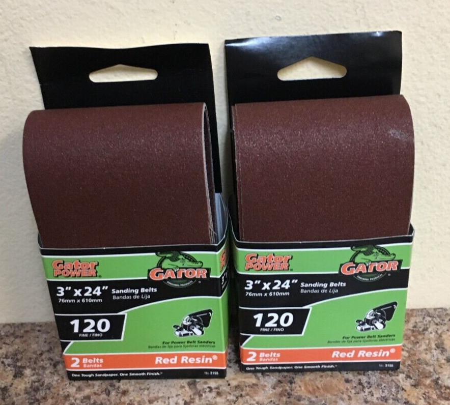 Gator 3155 3 in. X 24 in. Sanding Belts 120 Grit Fine 2 Pks of 2 Pcs