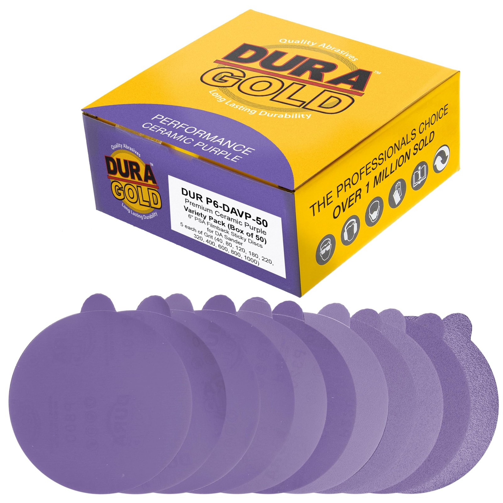 Premium 6″ PSA Purple Film Ceramic Sanding Discs, 50 Disc Variety Pack, Grits…