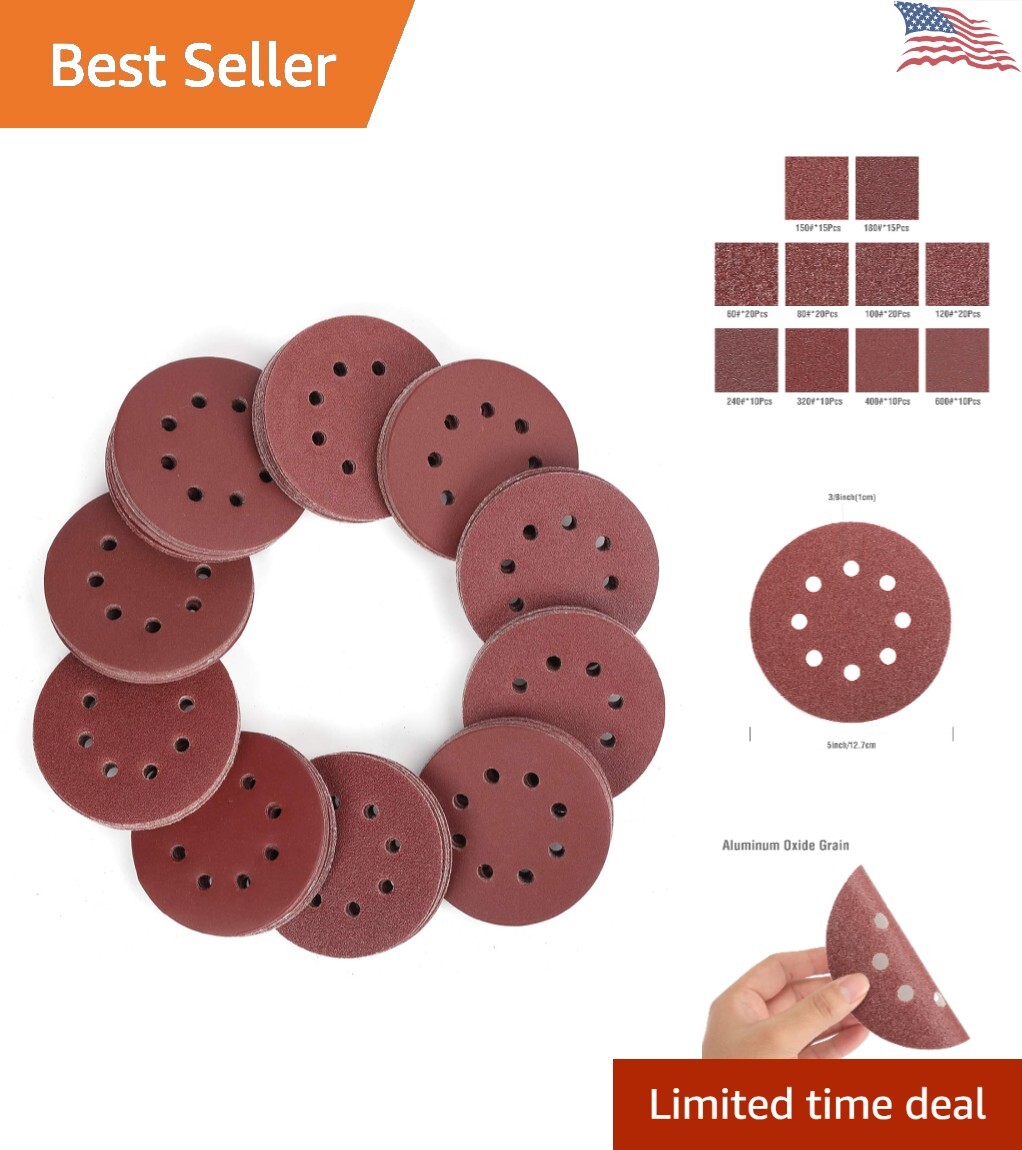 Premium 150-Piece Sanding Discs Set – 5-Inch Sandpaper – 10 Grades 60-600 Grits