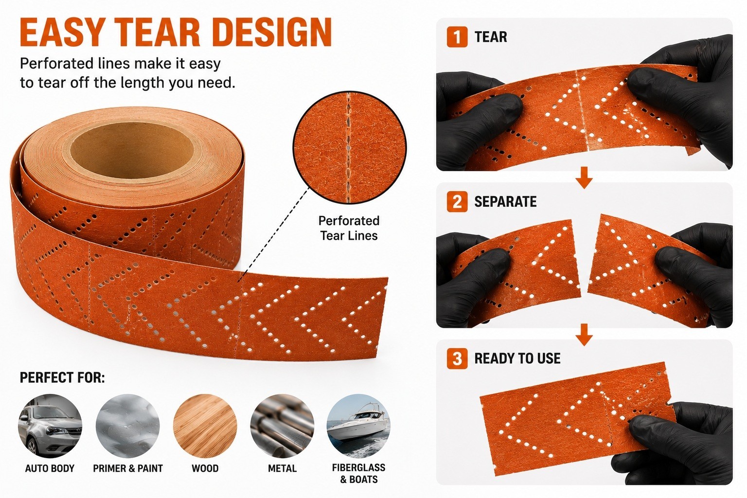 2.75″ x 13 YD Orange Ceramic Sanding Roll Hook & Loop Auto Body Wood Metal