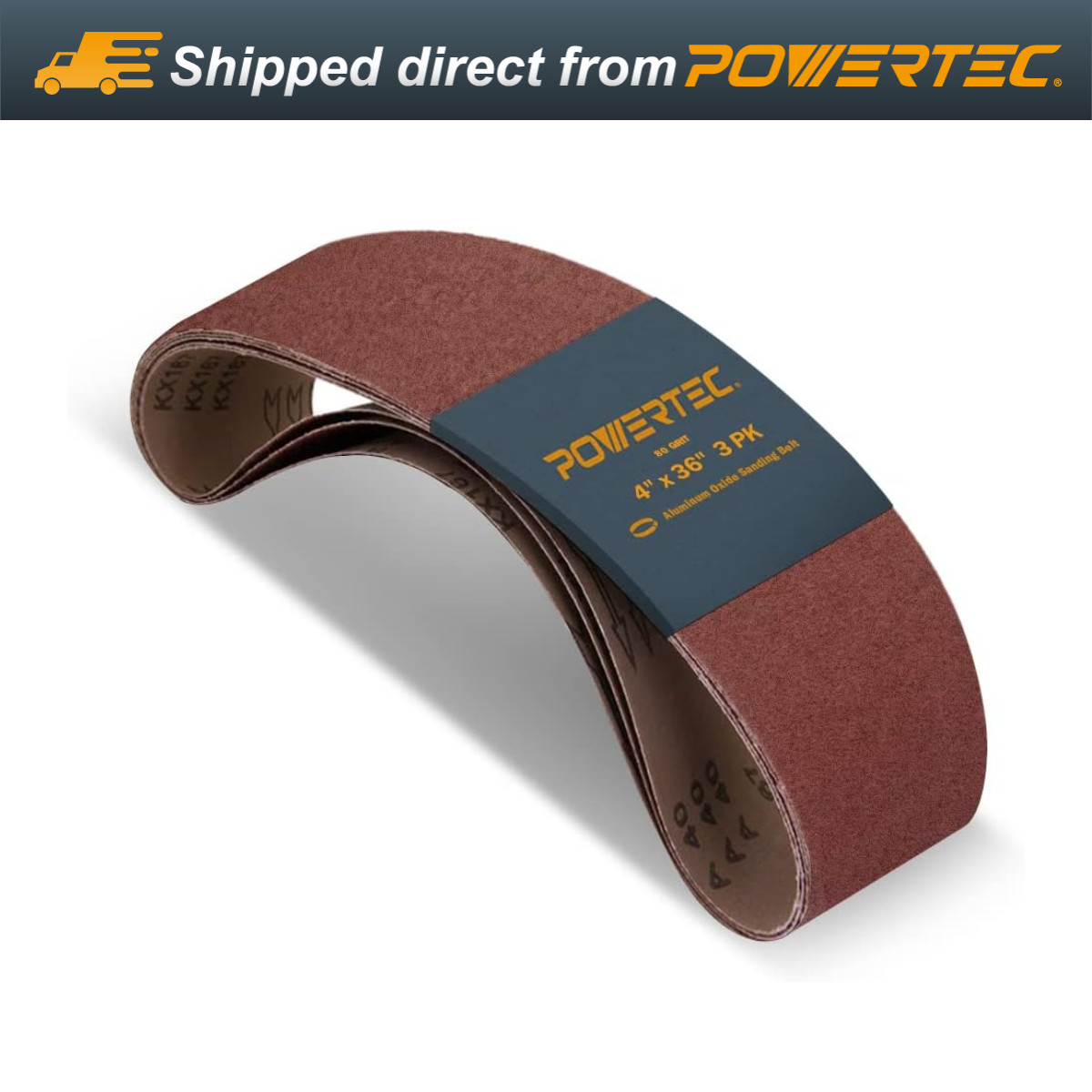 POWERTEC 3PK 4×36 Sanding Belts, 80 Grit Aluminum Oxide Belt