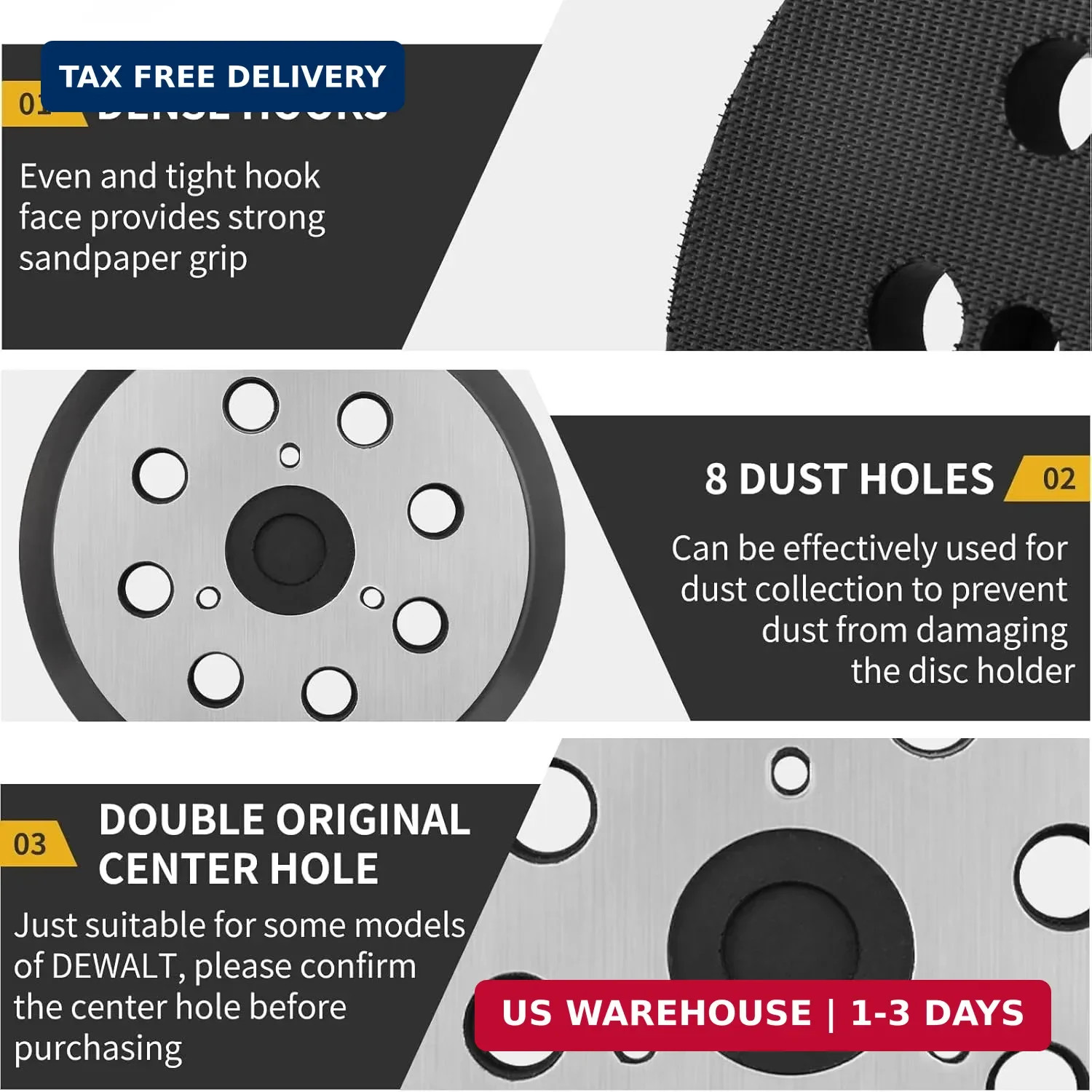 2 Pack 5″ 8 Hole Hook & Loop Orbital Sander Metal Pad Compatible with DeWalt DW4
