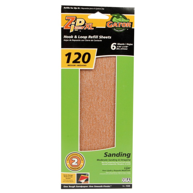 Gator 7245 120-Grit ZipXL Medium Sanding Sheets 11.25×3.5″ (Pack of 6)