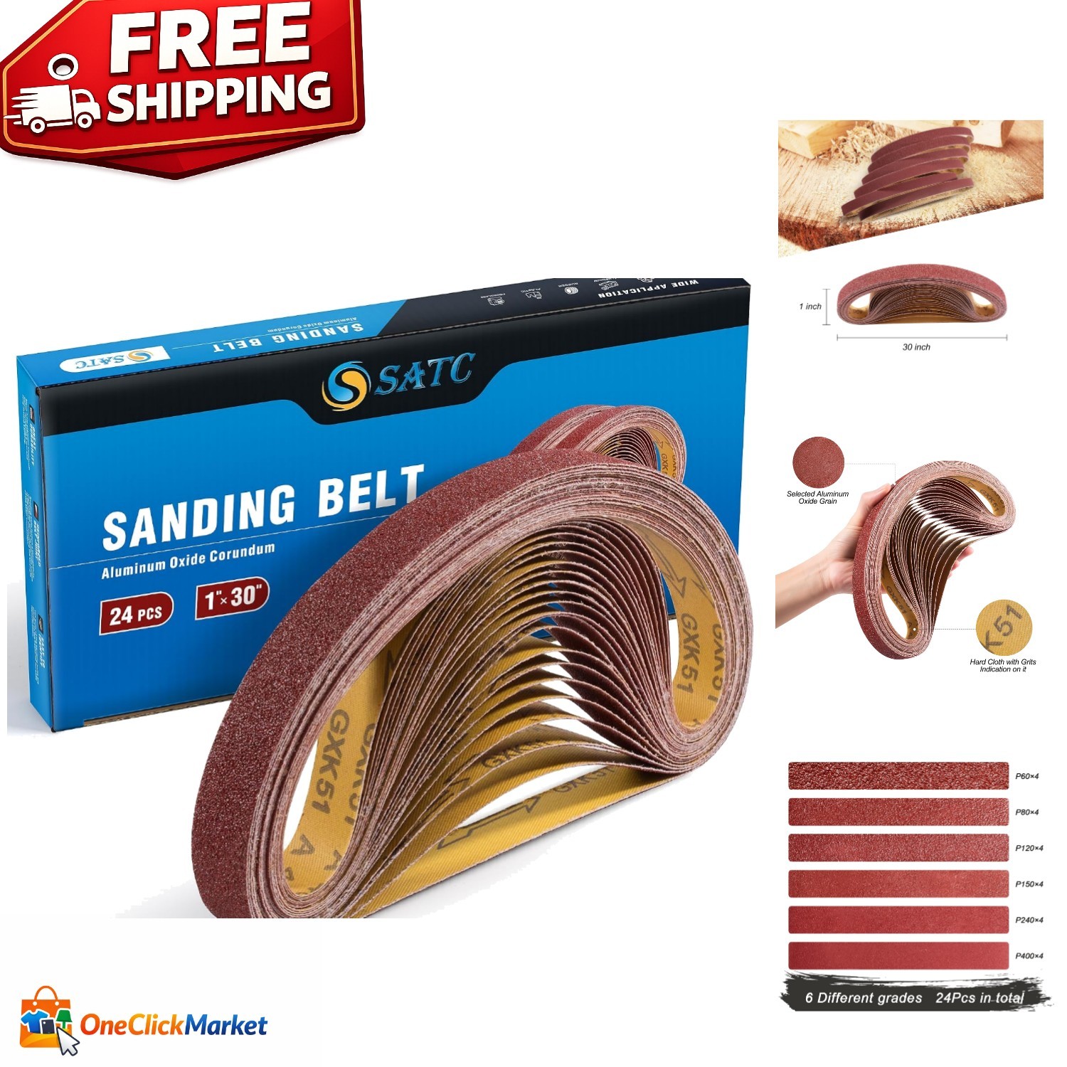 Expert Quality 1×30-Inch Sanding Belt Assortment – 24 Piece Set for All Projects