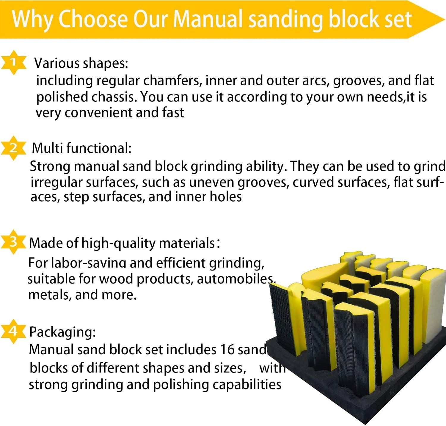 Sanding Block Set 56 PCS Assorted Shapes Sandpaper Kit for Woodwork Crafts Auto