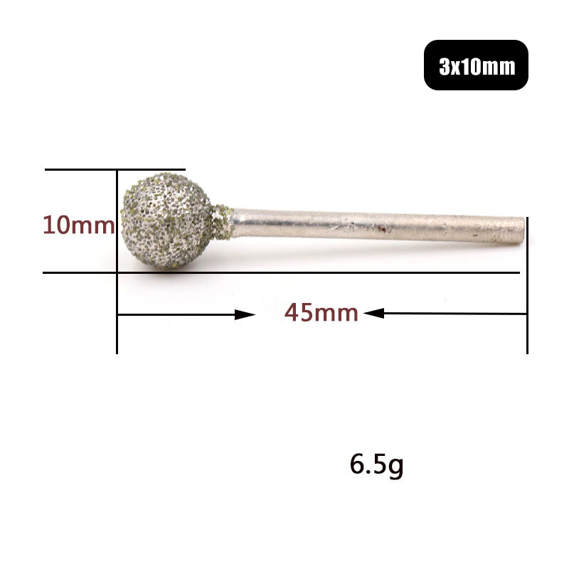 2.35/3mm Shank Spherical Diamond Grinding Head Burr Drill Bit 60 Grit Coarse