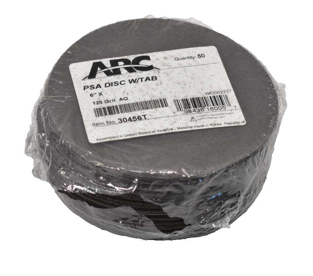 Lot of 50 ARC Abrasives 30456T 6″ PSA Sanding Discs 120 Grit Fine Coated