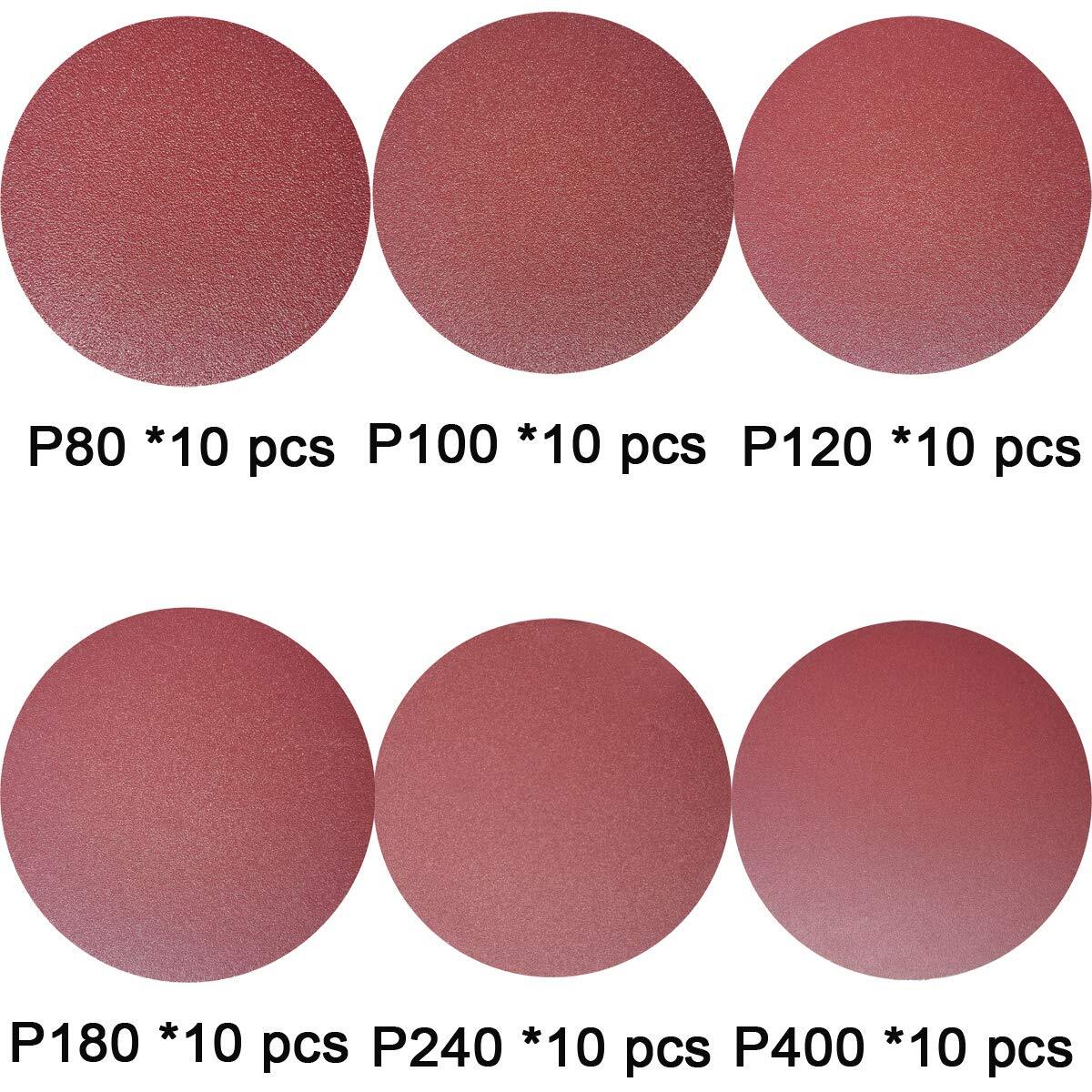 60 Pcs 6inch Nohole Psa Aluminum Oxide Self Stick Sanding Disc Of 80 120 180…