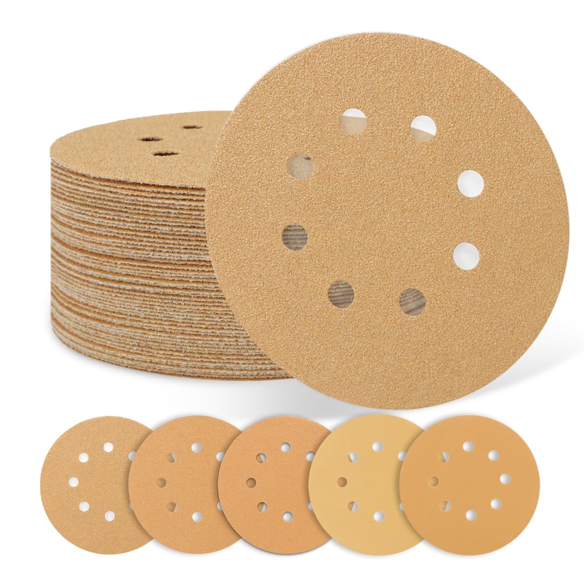 500x 5In 8 Hole Sanding Disc Hook Loop 60 80 120 150 220 Assorted Grit Sandpaper