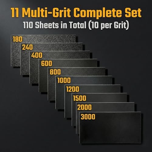 110 PCS Sandpaper Assortment, 120 to 3000 Assorted Grit Wet Dry Sandpaper