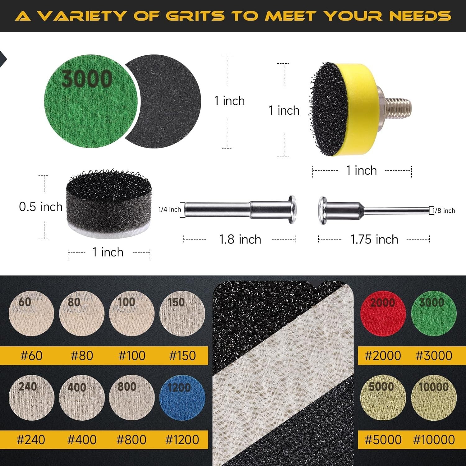185 PCS Hook and Loop Sanding Discs – Wet & Dry Use, All Grits Included