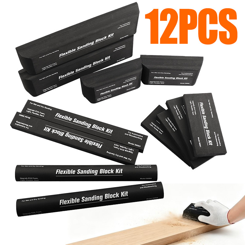 12x Flexible EVA Foam Sanding Block Kit Wet Dry for Automotive Body Wood Repair