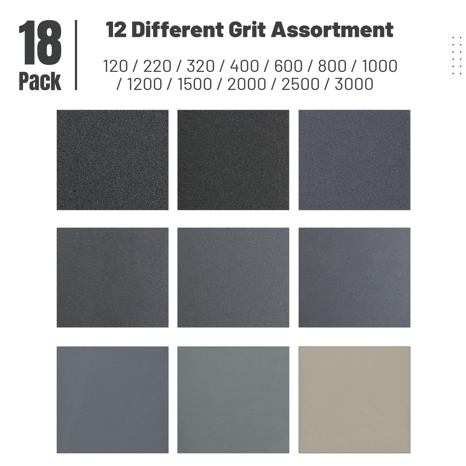 Sandpaper 18 Sheets Assorted 12 Grits 120-3000 Wet Dry 9×3.6 Metal Wood Auto