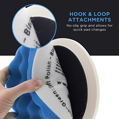 6.5″ Blue Waffle Foam Buffing Pad Hook and Loop Backing – Light Cut Pad for