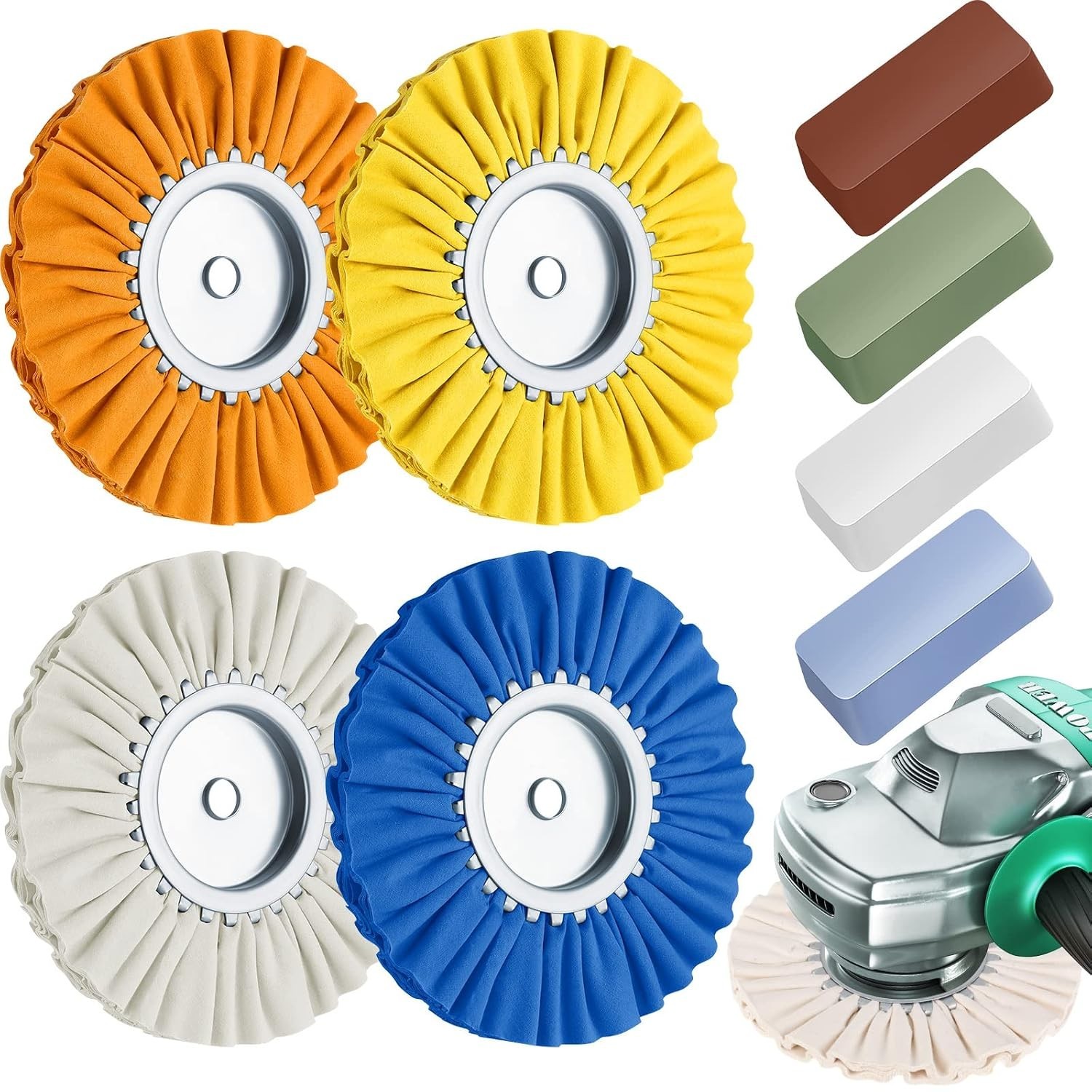 Aluminum Wheel Polishing Kit with 8 Mixed Grit Buffing Wheels and Polishing Bars