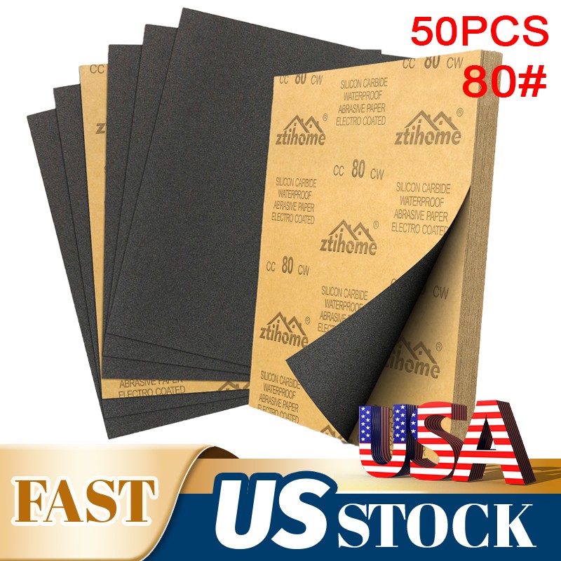 50PCS Sandpaper Wet Dry 80 grit 9*11in Abrasive Sand Paper Sheets Wood Car Metal