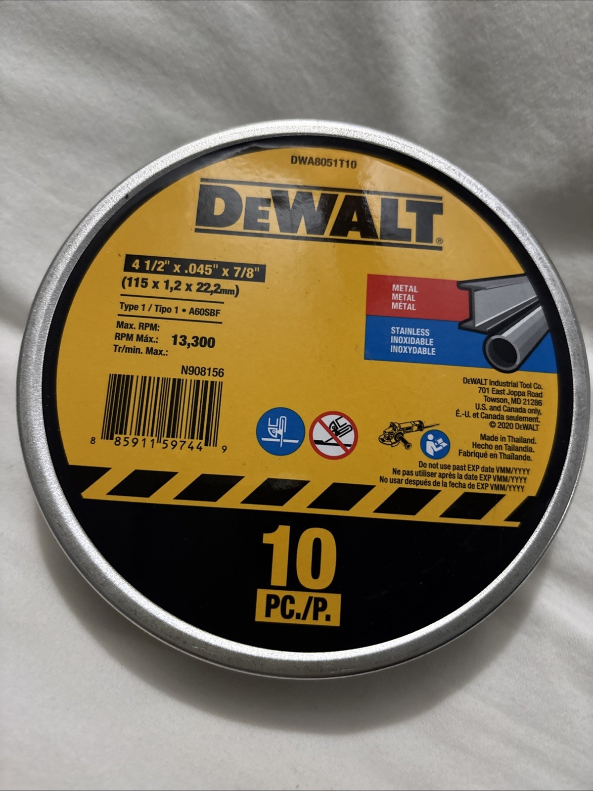 DEWALT Metal / Stainless Steel Cut-Off Wheel DWA8051T10 4.5 x 0.045 x 0.85 inch