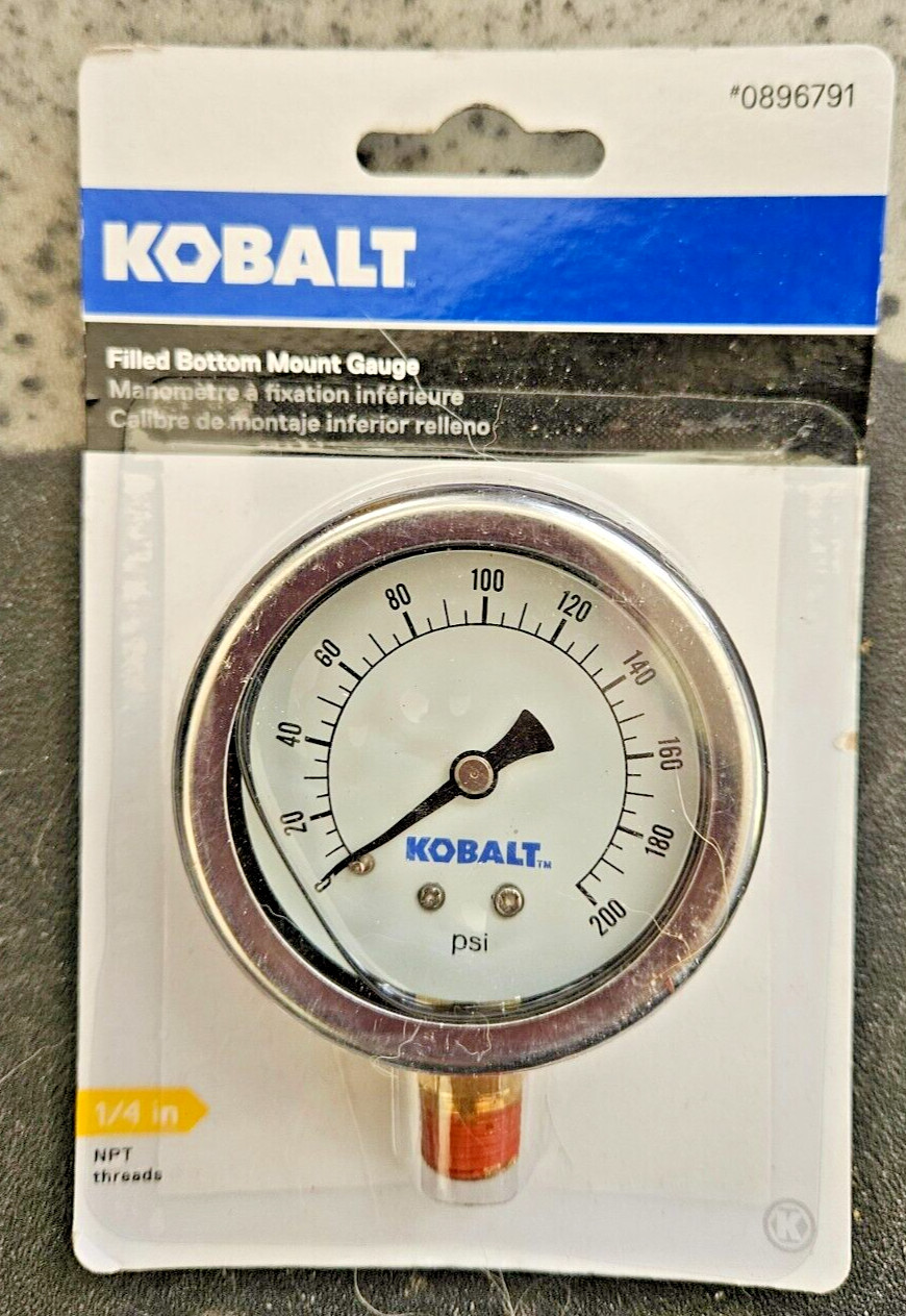 Kobalt 1/4 In. 200Psi Filled Bottom Mount-Gauge